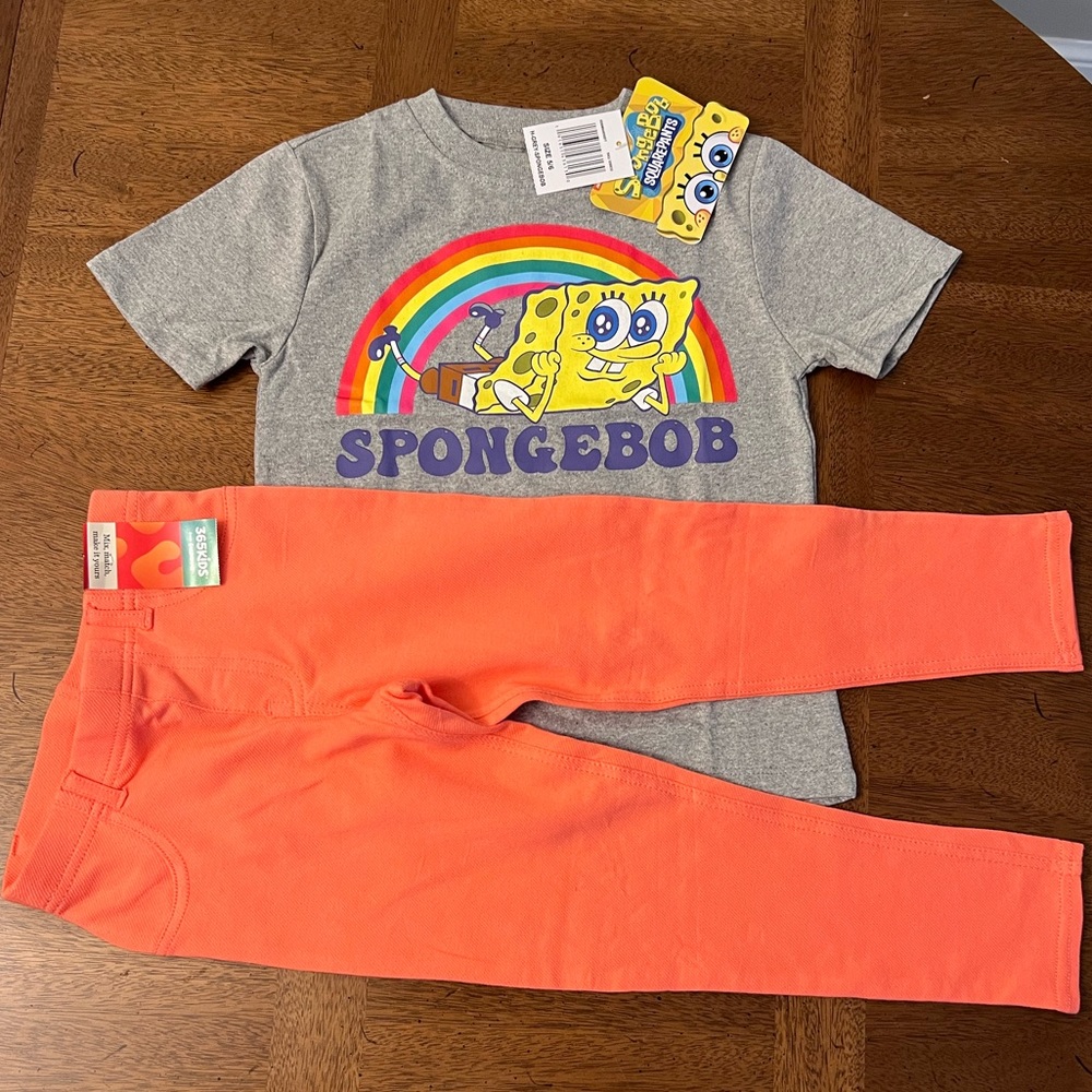 Sponge Bob Rainbow T-shirt and Jeggings SET * Gray Tee 5/6 & Peach Leggings sz 6